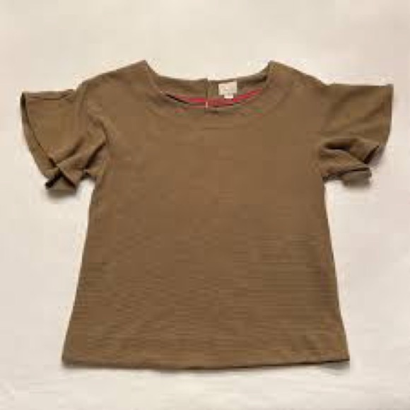 Anthropologie Tops - Anthropologie Tan Ruffle Sleeve Blouse